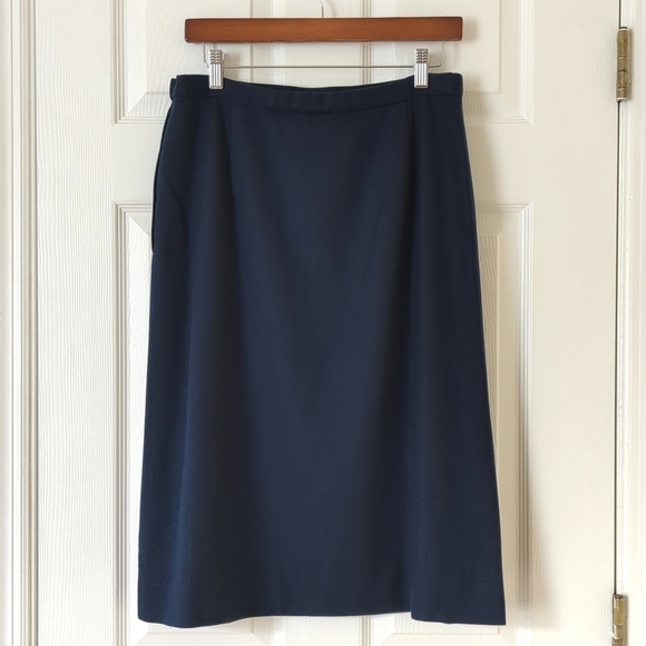 Pendleton 80's Vintage 100% Wool Classic High Waisted A-Line Midi Skirt Navy 14 - Picture 12 of 13